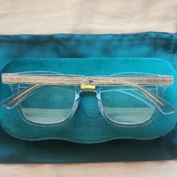 NEW AUTHENTIC GUCCI EYEGLASSES MODEL GG0184S, SIZE 50-21-145, COLOR TRANSP-GOLD - Picture 3 of 5